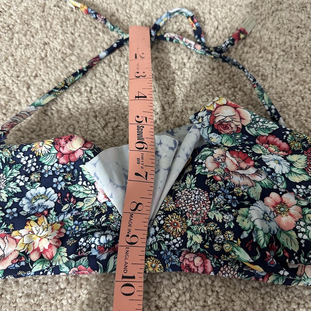 Zimmermann Bikini Top Womens 1 Navy Floral Bandeau Halter Tie Front Bow Swim - Picture 7 of 8